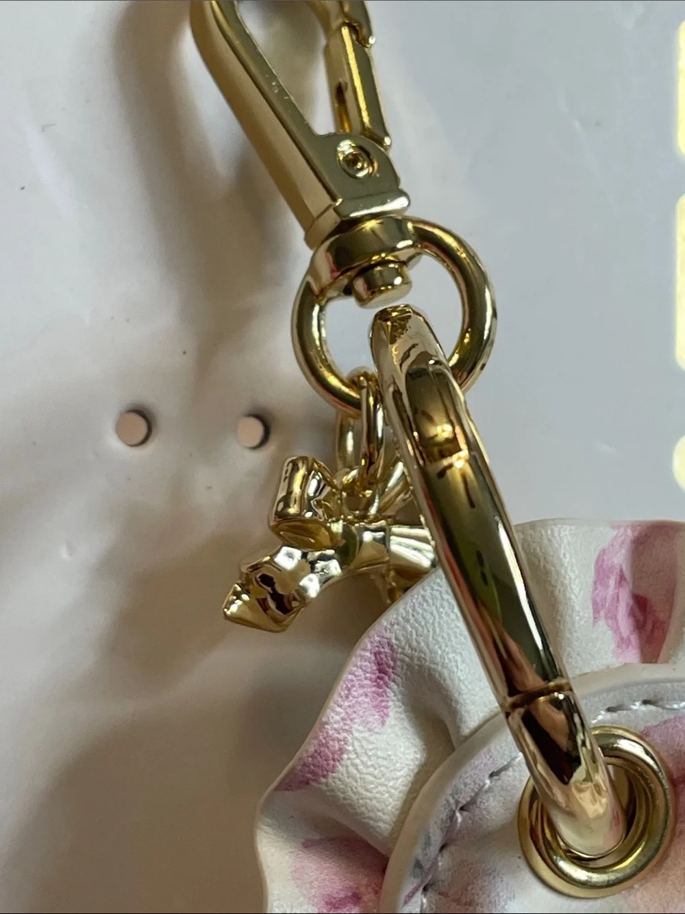 LoveShackFancy Cream and Pink Floral Ruffle Heart Key Holder